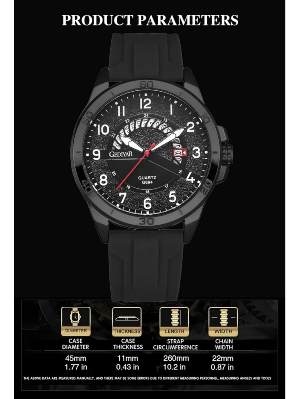 Men's Black Analog Quartz Silicone Strap Military Stylish Waterproof Wrist Watch